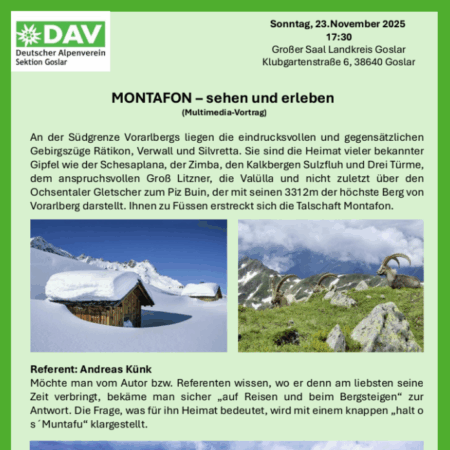 Öffentlicher Vortrag: Montafon - sehen und erleben (Referent: Andreas Künk)